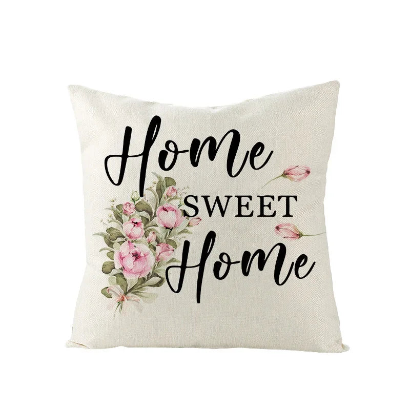 Pink Truck Flower Print Cushion Cover 45x45cm - Axyaa