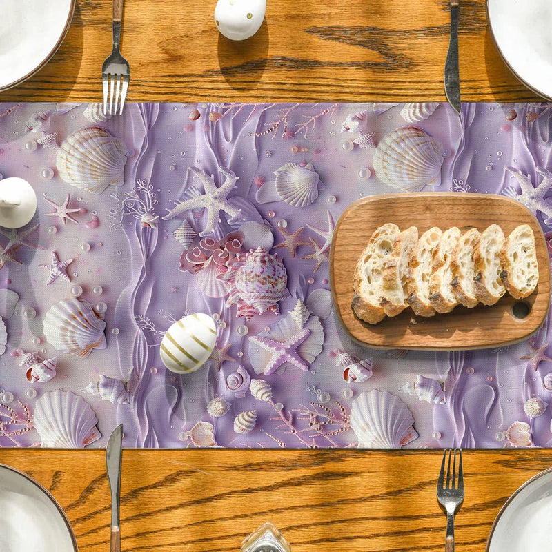 Axyaa Shell Starfish Pearl Coral Table Runner for Farmhouse Dining Décor