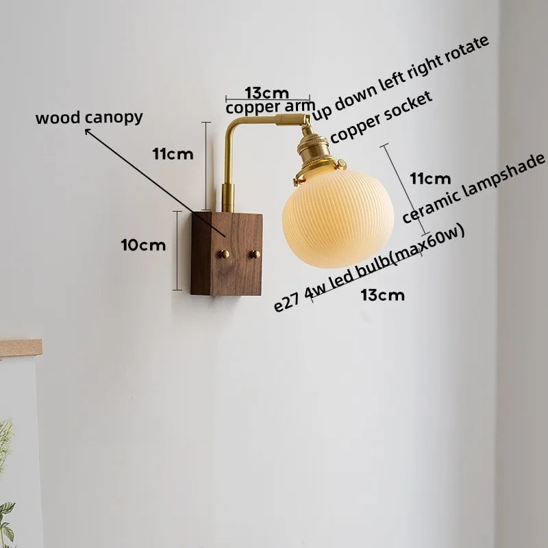 Axyaa Ceramic Copper LED Wall Lamps with Pull Chain Switch for Home Decor
