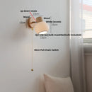 Axyaa White Ceramic LED Wall Lights with Pull Chain Switch on Modern Wood Base