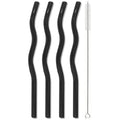 Axyaa Wavy Glass Straws Set with Brush, Colorful Drinkware for Kitchen, Party, Bar