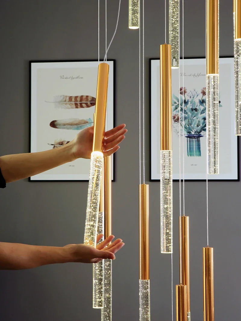 Axyaa Modern Luxury Staircase Chandelier Crystal LED Pendant Light for Lobby and Loft