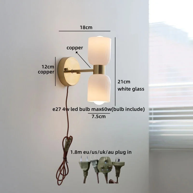 Axyaa Nordic LED Wall Sconce Glass Walnut Wood Modern Bathroom Mirror Stair Light