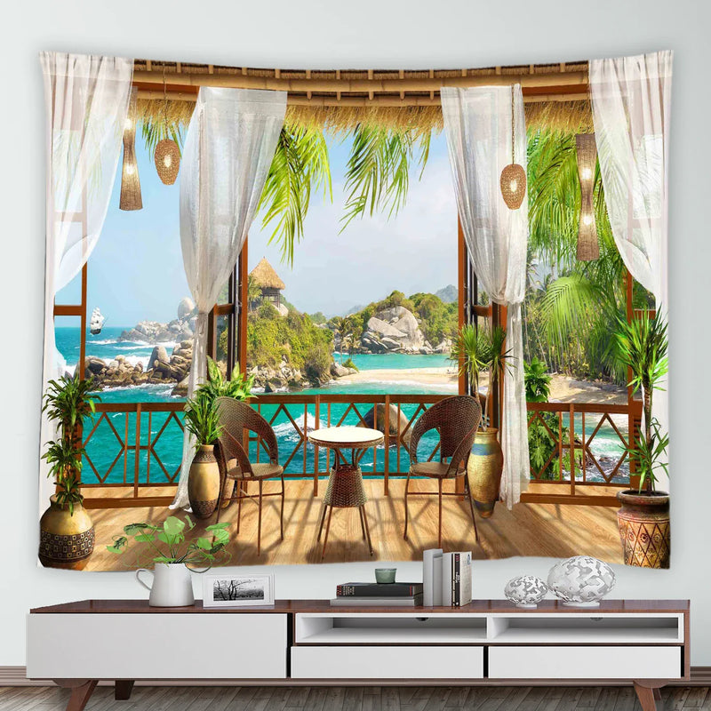 Tropical Ocean Hawaiian Landscape Tapestry for Axyaa Home Decor