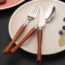 Axyaa Golden Stainless Steel Cutlery Set with Wooden Handles