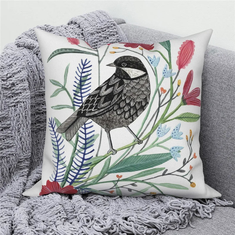 Axyaa Bird Flower Painting Pillow Cover