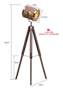 Axyaa Wooden Tripod Floor Lamp - Industrial Vintage Style for Home, Study, Bar, Hotel
