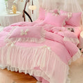Axyaa 2025 White Bedding Set with Ruffles - Duvet Cover, Pillowcases, Sheet