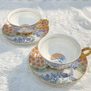 Axyaa Gold Enamel Flower Bird Mug & Saucer Set - 220ML
