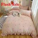 Axyaa Bow Lace Milk Fleece 4-Piece Set Coral Fleece Winter Bedding