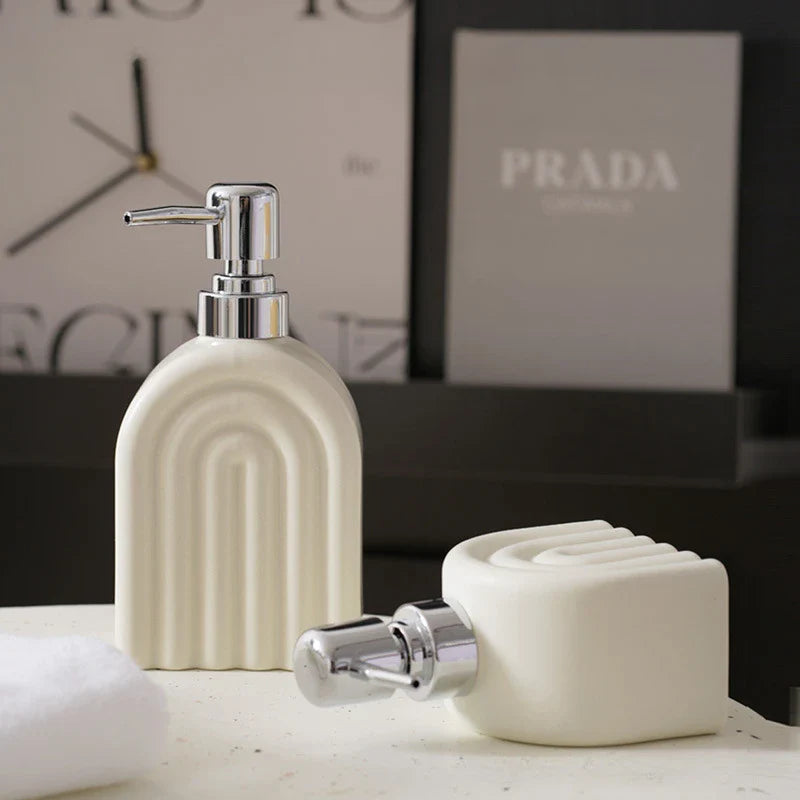 Axya Geometric Stripes Ceramic Soap Dispenser Set