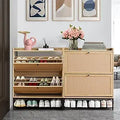Axyaa Shoe Cabinet Duo: Wooden Narrow Storage, 2 Flip Drawers, Freestanding Organizer