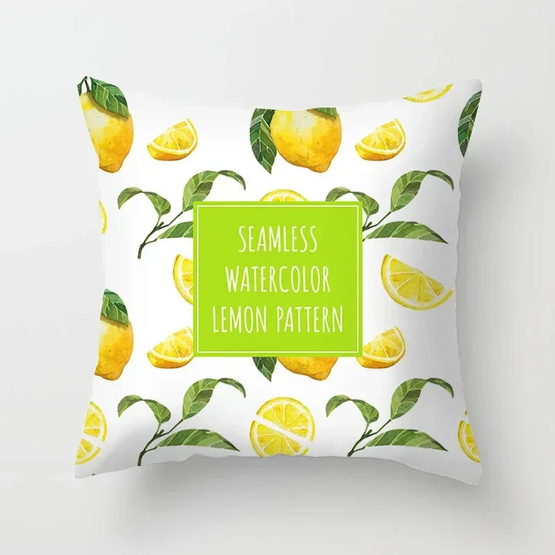 Lemon Pattern Summer Cushion Cover for Sofa Decor by Axyaa
