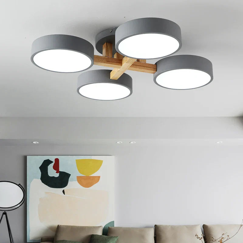 Axyaa Nordic Macaron Chandelier Modern Wood Art LED Ceiling Lamp