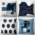 Axyaa Geometric Blue & White Pillow Covers, 17.7" Square, Contemporary Home Decor