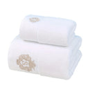 Axyaa Cotton Towel Set: Hand & Bath Towel Embroidered, White, Gift for Men/Women