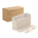 Axyaa 3-layer Wheat Straw Lunch Box with Dinnerware, Microwavable Bento Box for Adults