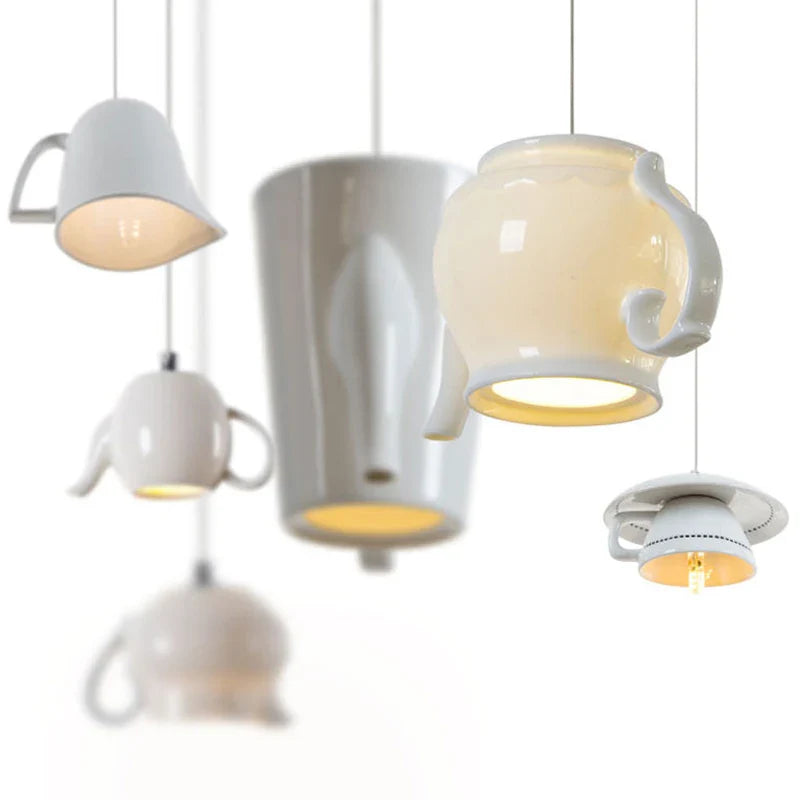 Ceramic LED Pendant Light Tea Cup Teapot Lamp for Kitchen Dining Room by Axyaa