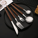 Axyaa Stainless Steel Wooden Handle Cutlery Set Dinnerware Flatware Knife Spoon Fork