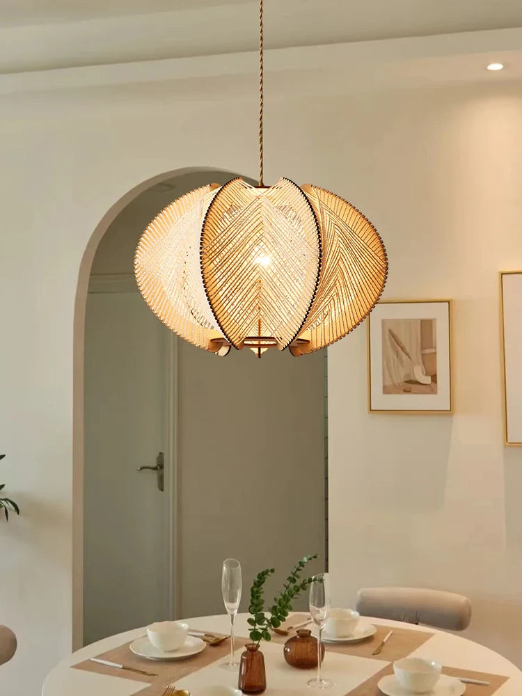 Axyaa Wabi Sabi Pendant Lights: Rustic Hemp Rope Wood Chandelier for Living Room & Bedroom