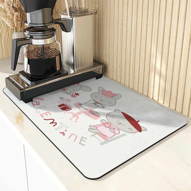 Axyaa Crabbit Lines Desk Drain Pad: Non-slip Heat Resistant Kitchen Mat