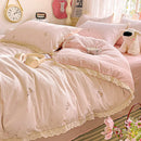 Axyaa French Lace Double Four-Piece Bedding Set with Wrinkled Yarn - 3-Piece Optional
