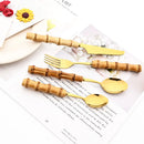 Axyaa Gold Bamboo Handle Dinner Fork Set - Stainless Steel Cutlery Set