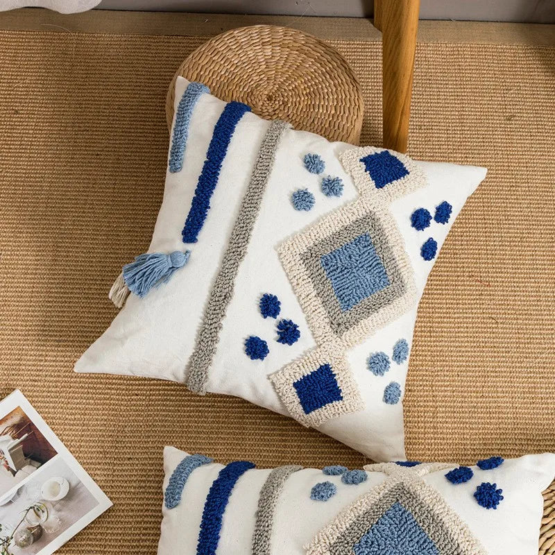 Boho Loop Tufted Tassel Pillow Cover for Home Decor by Axyaa
