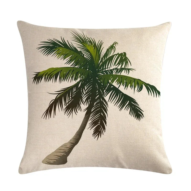 Tropical Tree Green Plant Linen Cushion Cover by Axyaa for Home Decoration