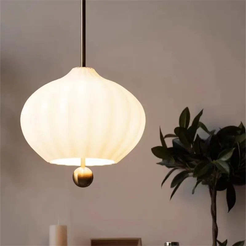 Axyaa White Glass Pendant Lamp - Post-Modern Japanese Style Dining Room Light