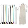 Axyaa Stainless Steel Reusable Colorful Straw Spoon for Cocktails and Coffee