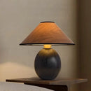 Axyaa Brown Wood Finish Table Lamp with Fabric Shade - Handmade Decor for Bedroom & Living Room