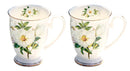 Axyaa Vintage Floral Bone  Coffee Mugs, Porcelain Countryside Espresso Cups