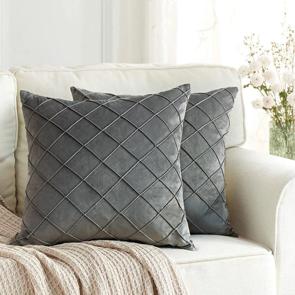 Axyaa Dark Gray Velvet Plaid Pillowcases - Nordic Home Decor Sofa Cushion Cover