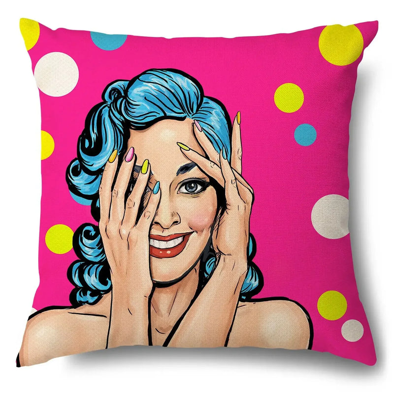 Axyaa Soft Plush POP Comic Portrait Cushion Cover - Home Decor Pillowcase