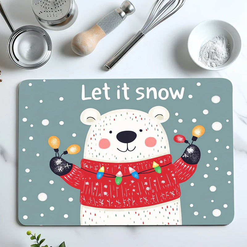 Axyaa Christmas Lights Bear Text Non-Slip Absorbent Kitchen Mat