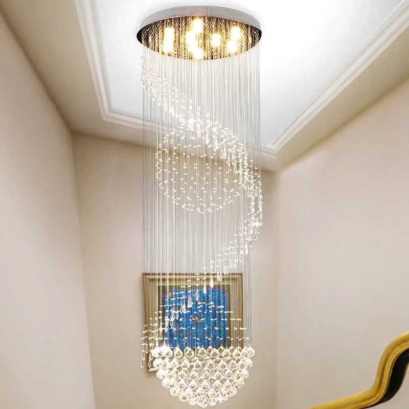 Stainless Crystal Chandelier for Modern Living Room Staircase, LED Home Lighting by Axyaa