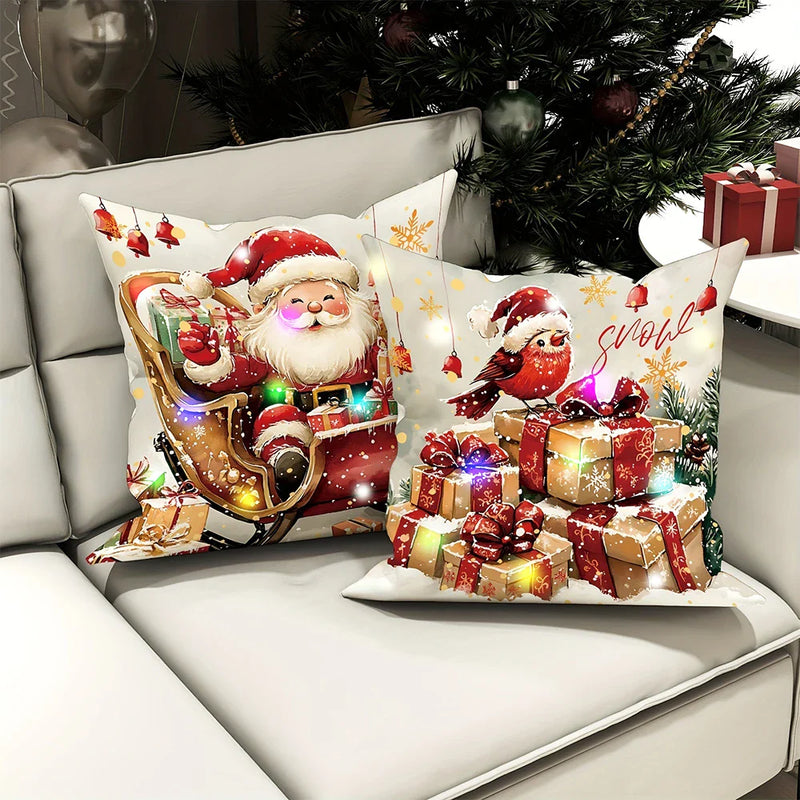 Axyaa LED Santa Snowman Bird Pattern Pillowcase for Christmas Home Decoration