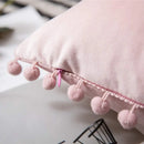 Soft Pink Velvet Pillow Covers with Pompom Accent by Axyaa