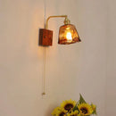 Axyaa Wooden Wall Sconce LED Bedside Lamp Glass Wall Lights Switch