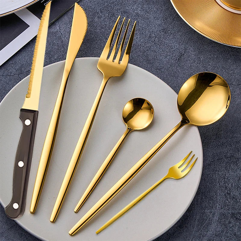 Axyaa 48pc Stainless Steel Tableware Set Knife Fork Spoon Dessert Steak Knife