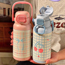 Axyaa Bow Thermo Water Bottle: Cute Design, Portable Handle, Double Drinking, Thermal Bottle