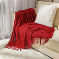 Axyaa Knitted Throw Blankets: Cozy Chunky Textured Vintage Gift, Tassel Trim