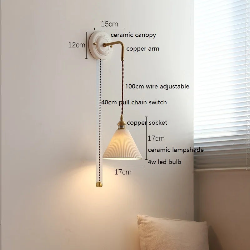 Axyaa Ceramic LED Wall Sconce with Adjustable Copper Arm