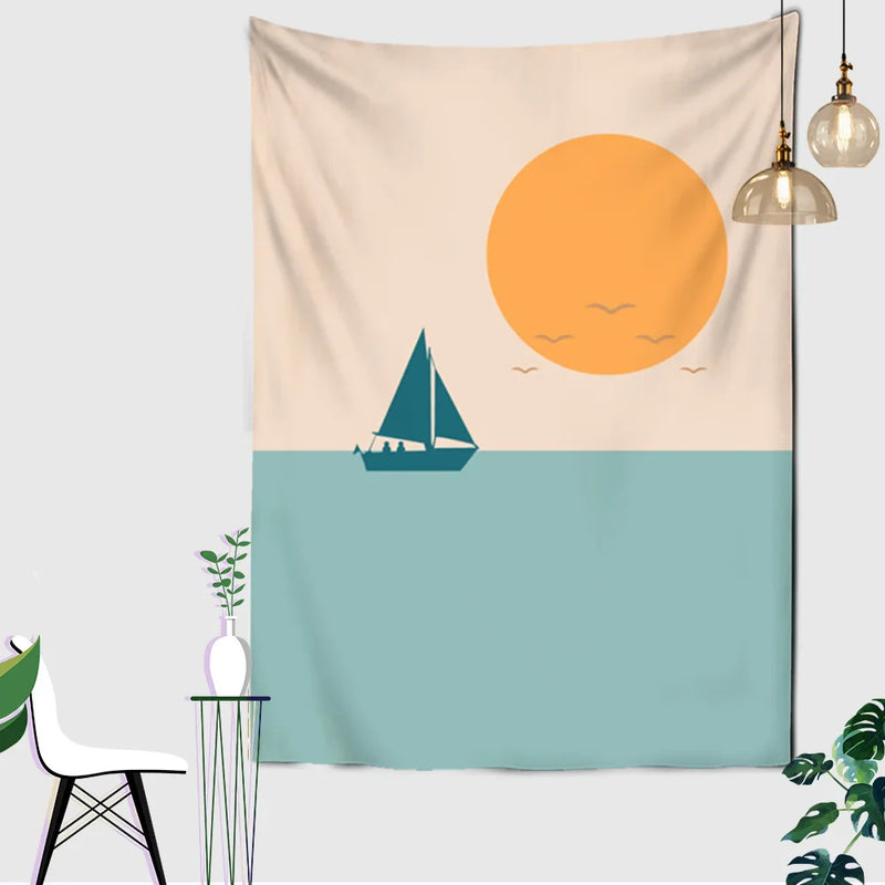 Axyaa Mountain Sunset Abstract Landscape Wall Tapestry: Hanging Art Bedspread Yoga Mat