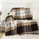 Axyaa Orange Plaid Cashmere Throw Blanket with Tassels