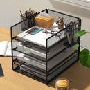 Axyaa Mesh Desktop File Organizer with Drawer - Metal Desk Tray Holder