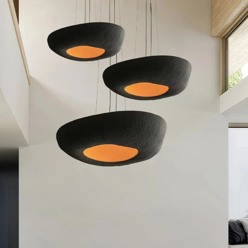 Axyaa Black Pumpkin Japanese Style Ceiling Chandelier - Modern Round Pendant Lamp