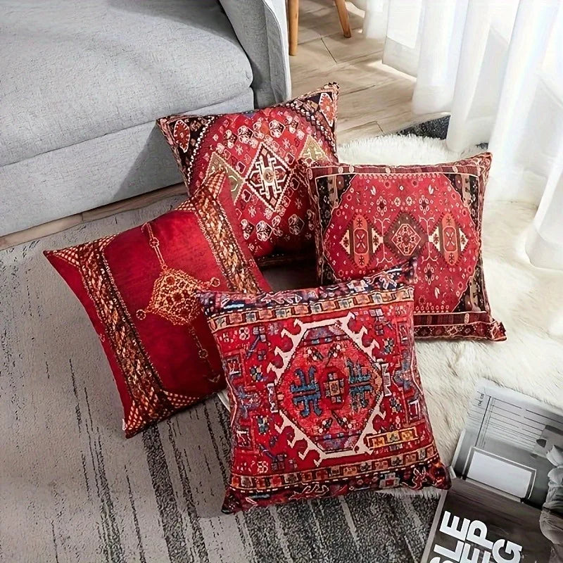 Axyaa Retro Red Ethnic Style Pillowcase for Home Decoration