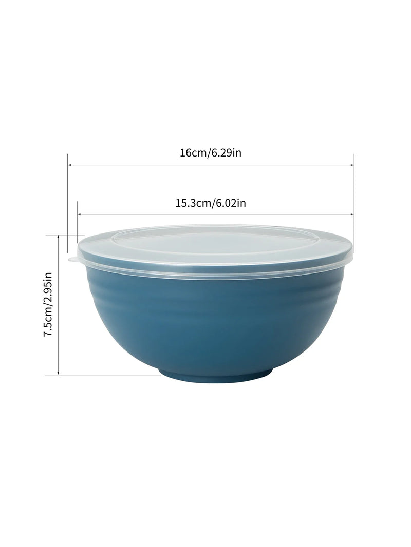 Axyaa Dark Blue Plastic Bowl with Lid Set for Kitchen, RV, Camping, Work, School - 6pcs